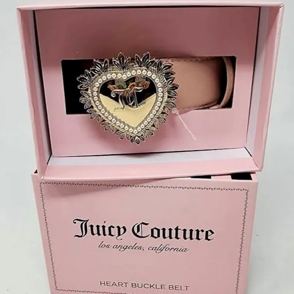 Juicy Couture Pink Belt with Gold Heart Buckle